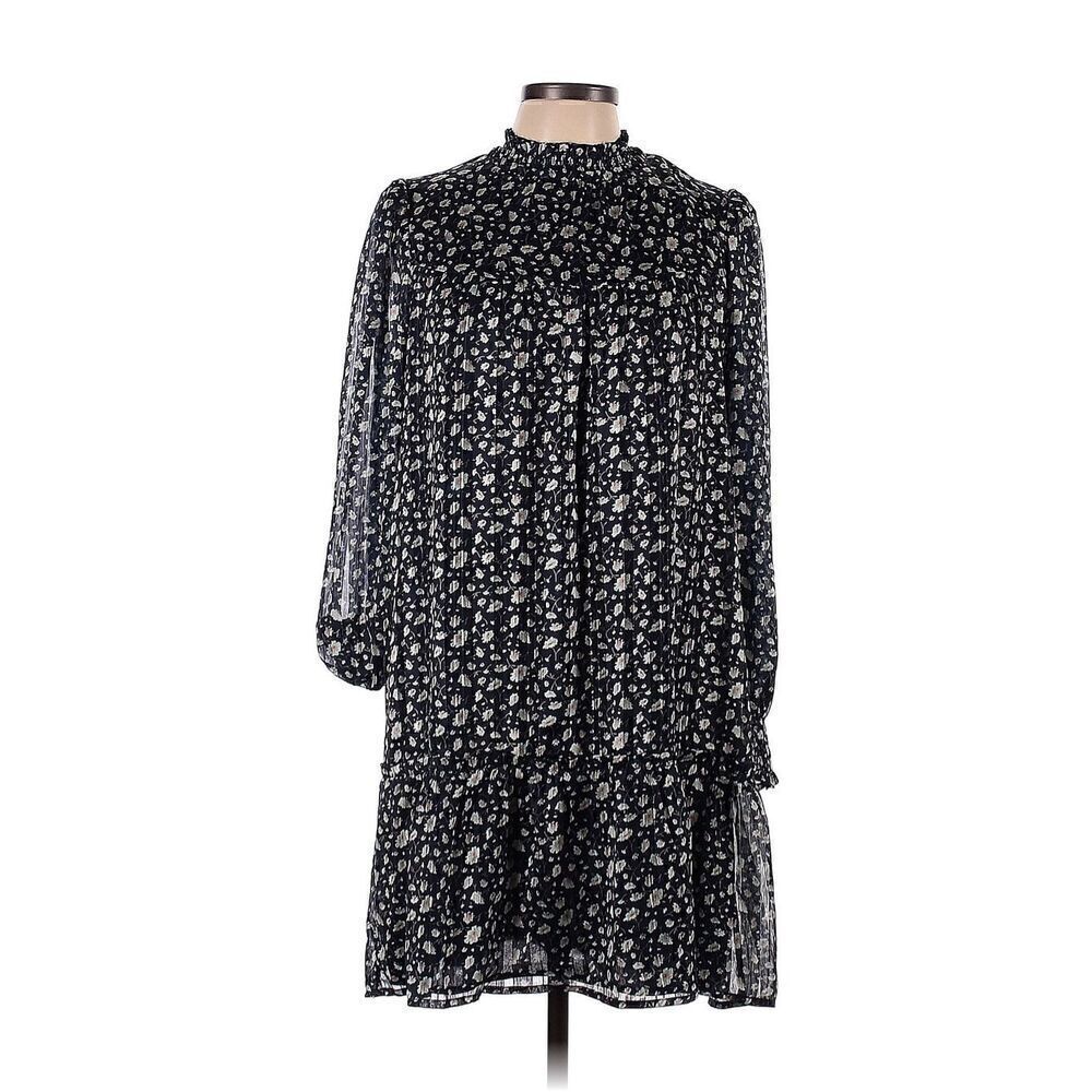 Greylin Dress Womens L Blue Gray Mock Neck Mini Dress Floral Academiacore